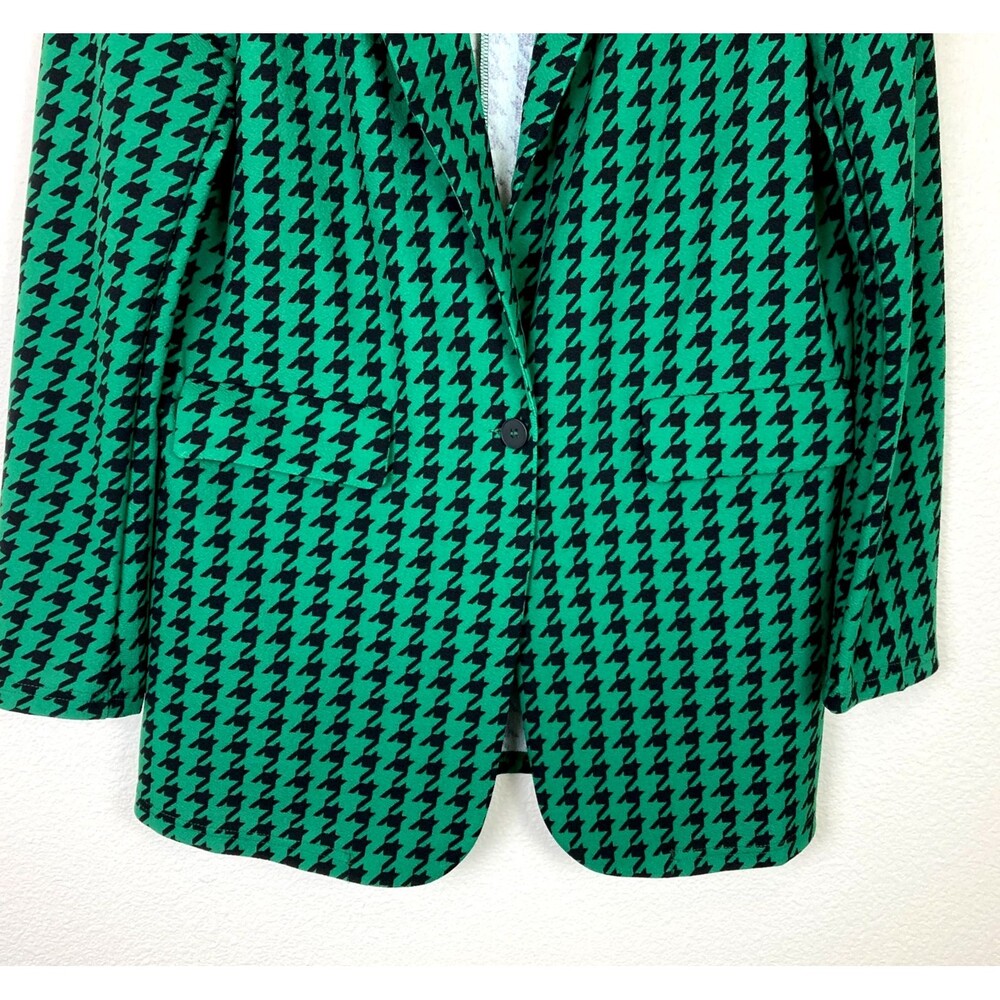 NWT Floerns Women's One Button Blazer Size L Houndstooth Green Black Business - Picture 3 of 9